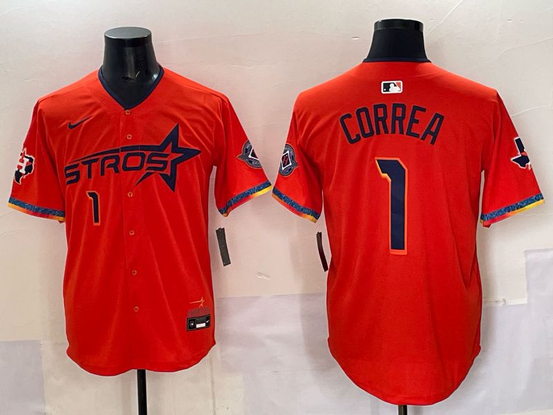 Men 2025 Houston Astros #1 Correa Orange Four generations Joint Name Nike MLB Jersey style 02->houston astros->MLB Jersey